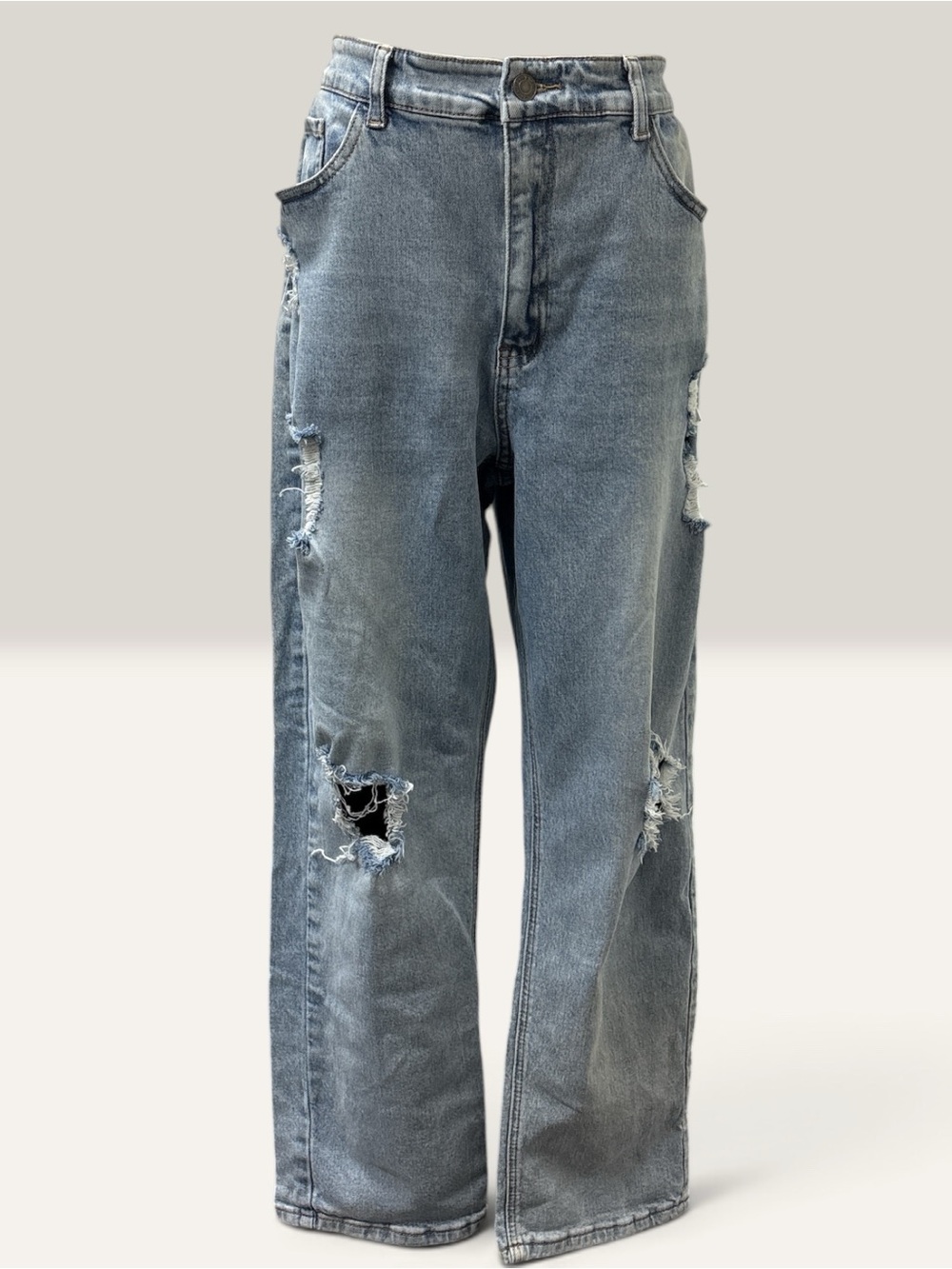 *LIKE NEW* Grace & Lace Women's Distressed Wide-Leg Jeans — Washed Blue